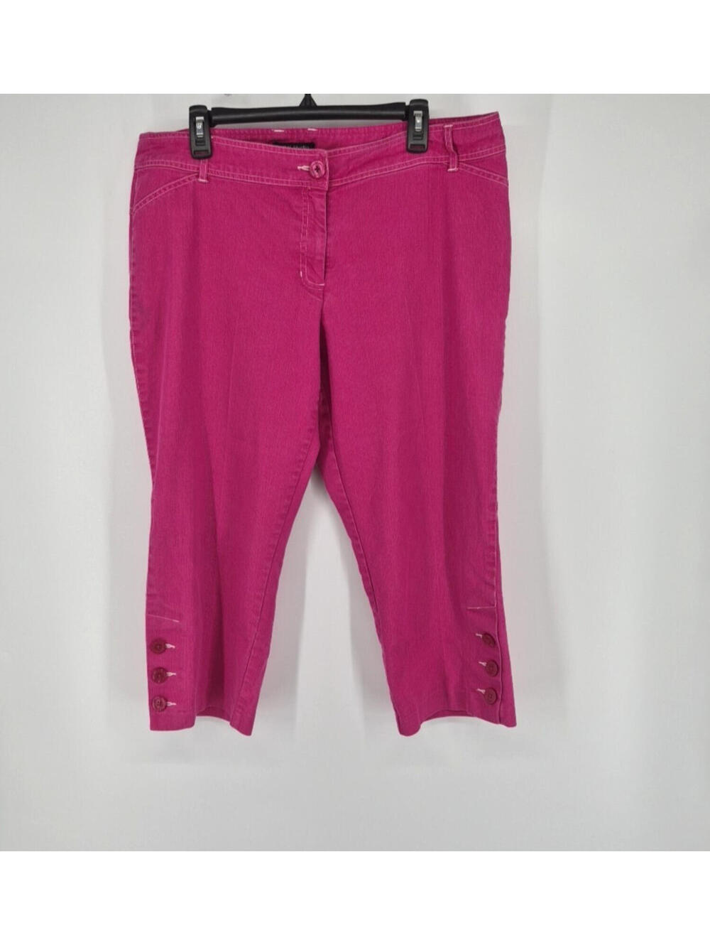 Tribal Studio Women's Hot Pink Capri Pants Size 14 Hem Button Detail Denim